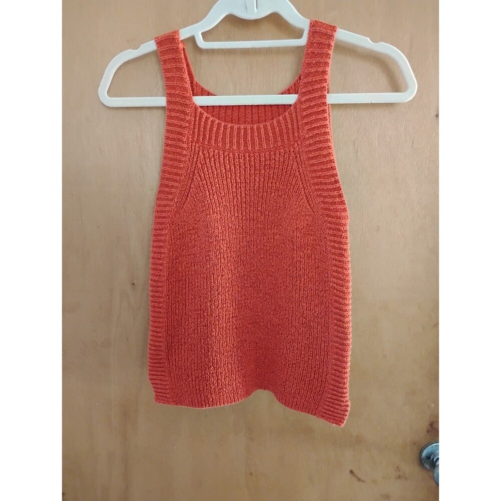 J. Crew Burnt Orange Textured Ribbed Knit Square Neck Tank Vest Size XXS